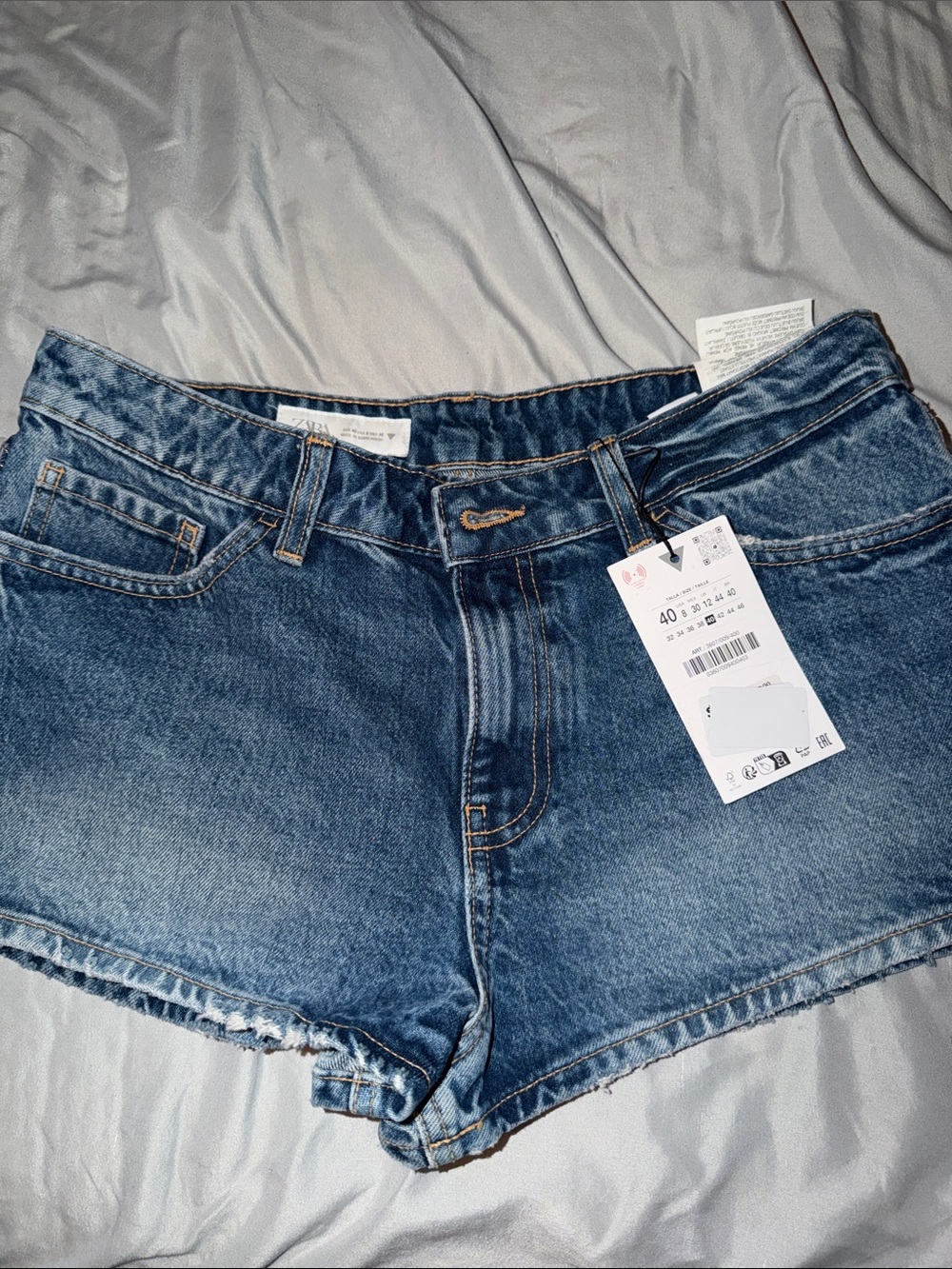 Zara Medium Blue Distressed Denim Shorts